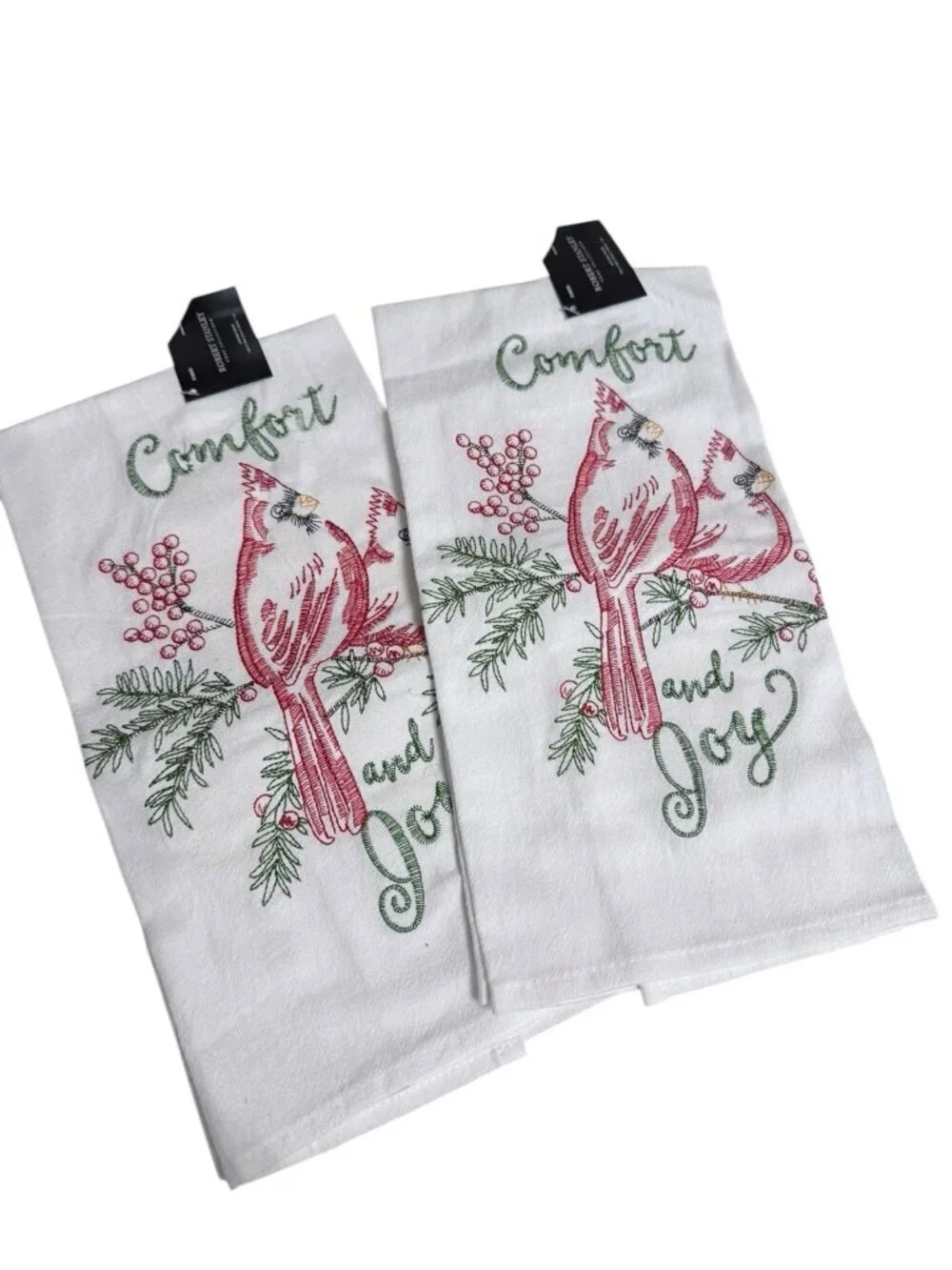NEW Robert Stanley Home Collection Set of 2 Dish Tea Towels Embroidery Cardinals